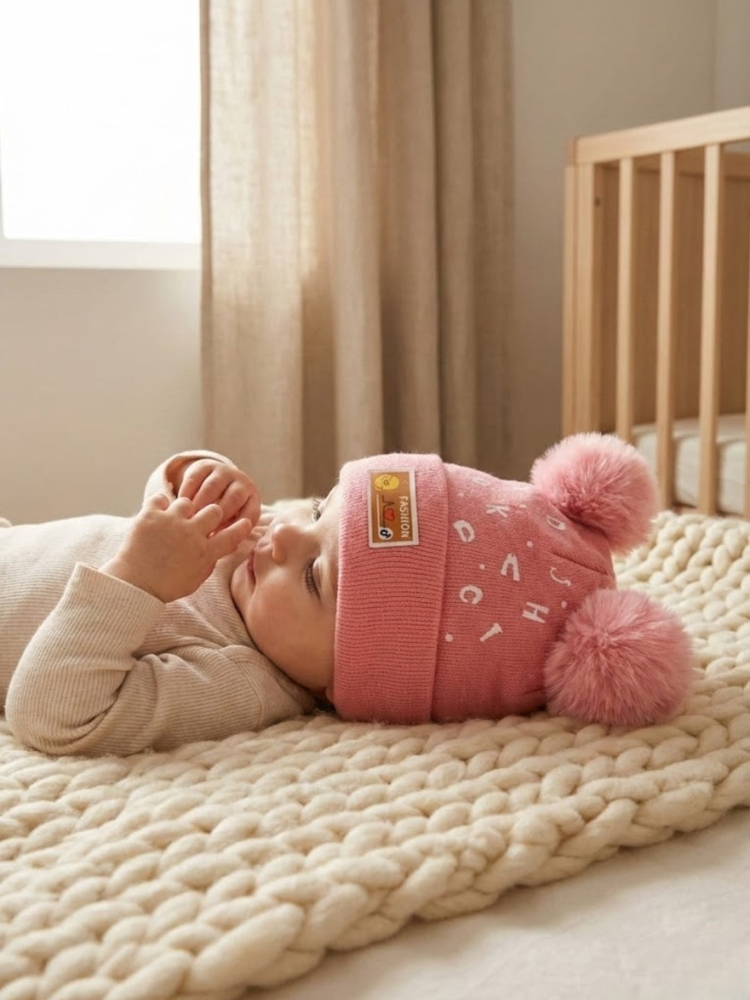 Cdeck Kids Woolen Winter Cap with Double Pom Pom Design | Soft, Warm & Comfortable | 1–3 Years