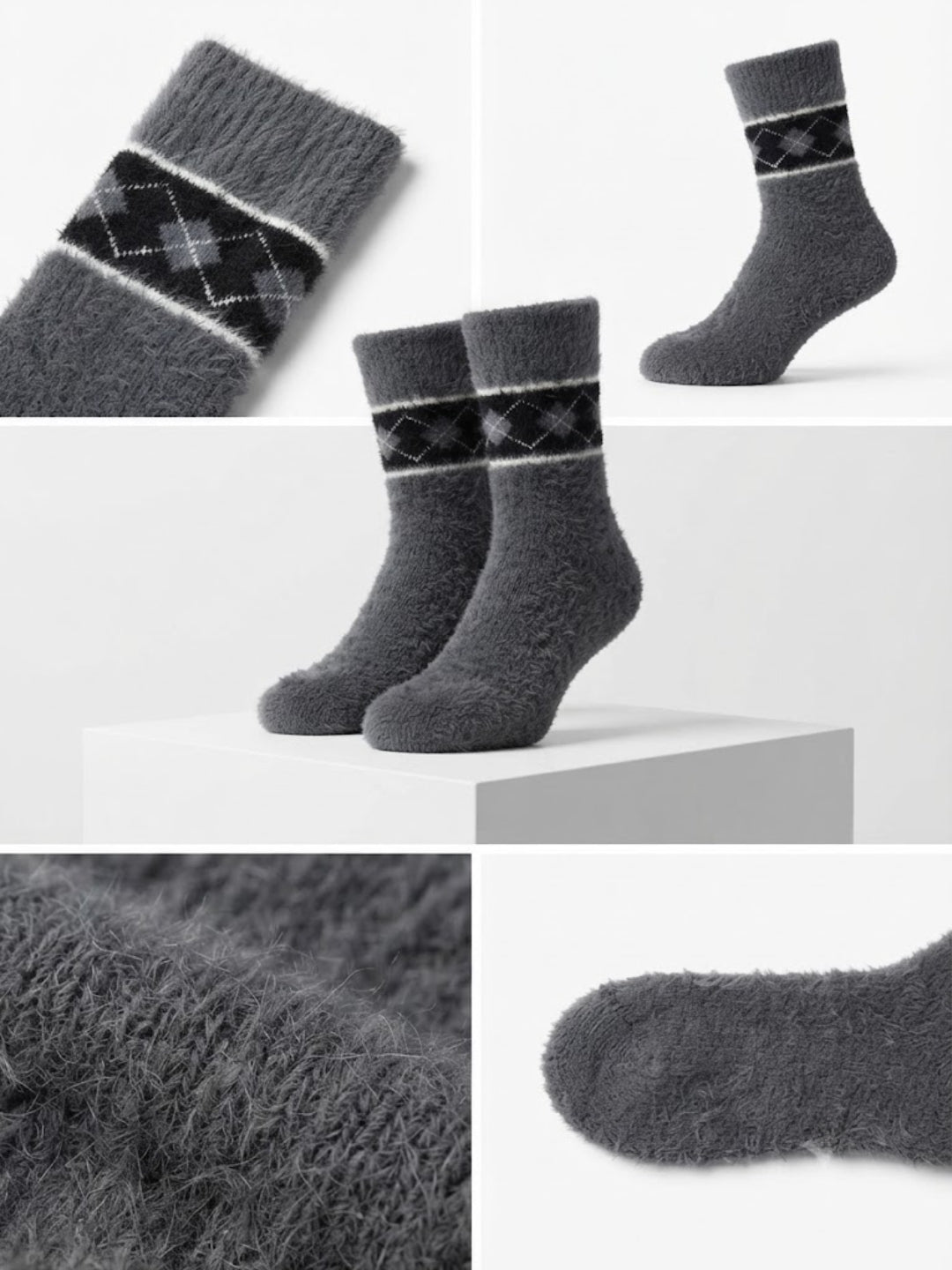 Cdeck Men’s Premium Hair Wool Winter Socks | Soft, Fuzzy, Warm & Comfortable Free Size | Dark Grey