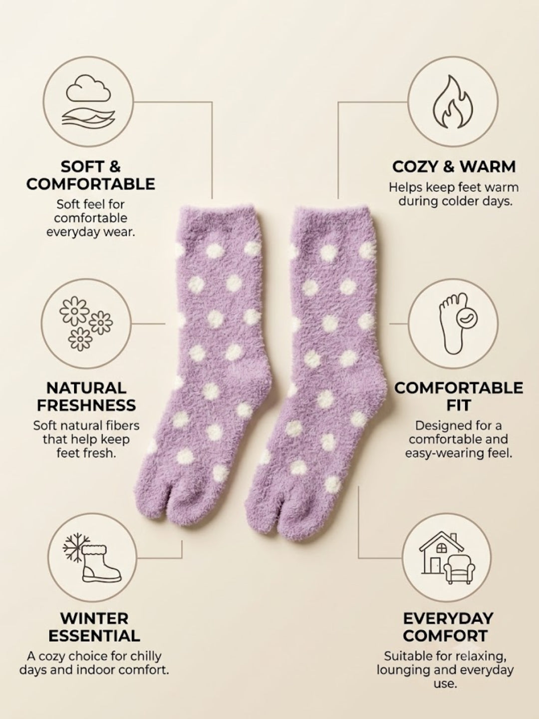 Cdeck Women Premium Hair Wool Socks Combo | Soft Warm Fuzzy Winter Socks | White Polka Dot | Free Size