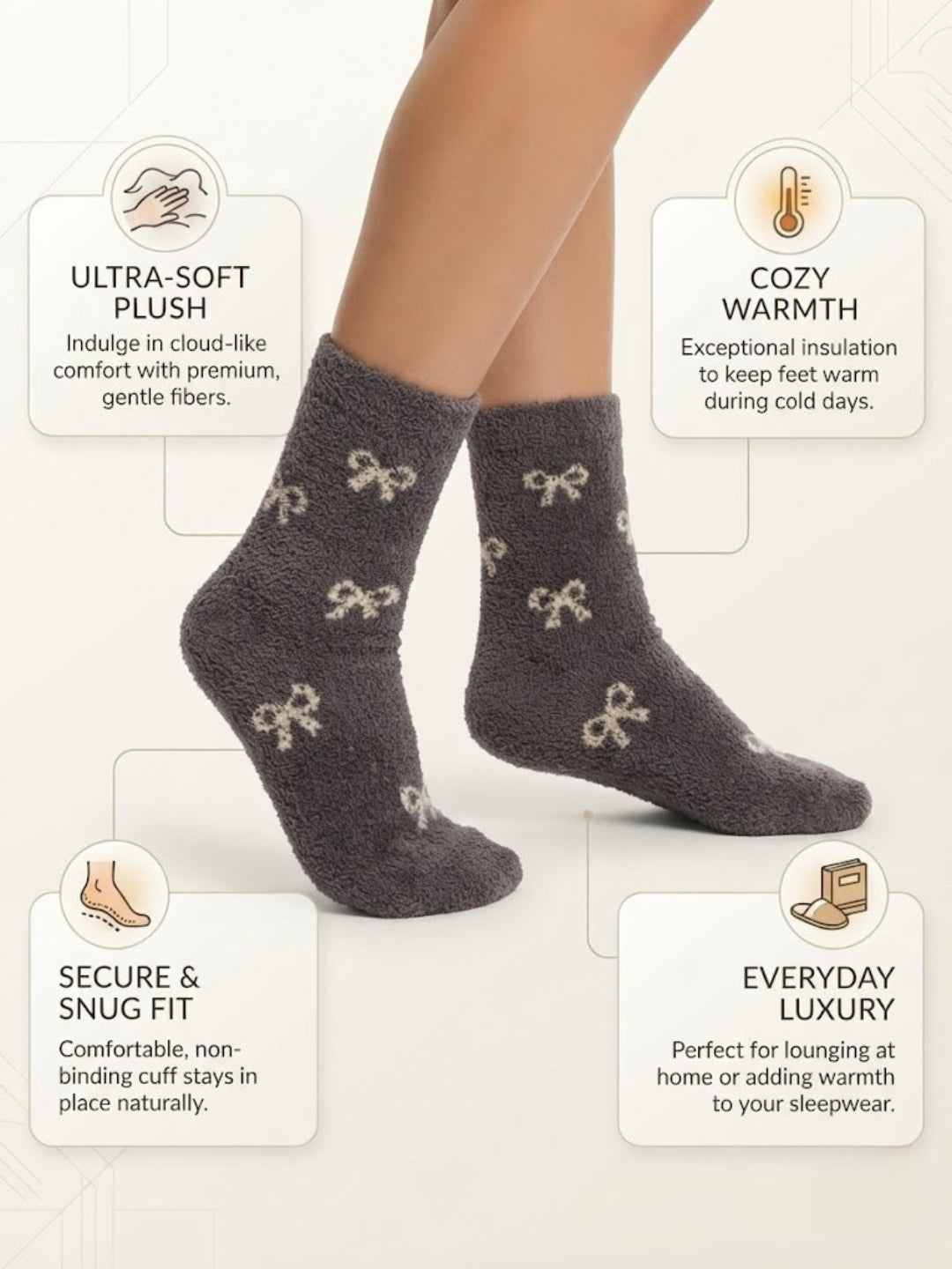 Cdeck Women’s Mid-Calf Rabbit Hair Wool Socks – Premium Soft Warm Fuzzy Winter Socks, Cozy Plush Socks with Cute Bow Pattern