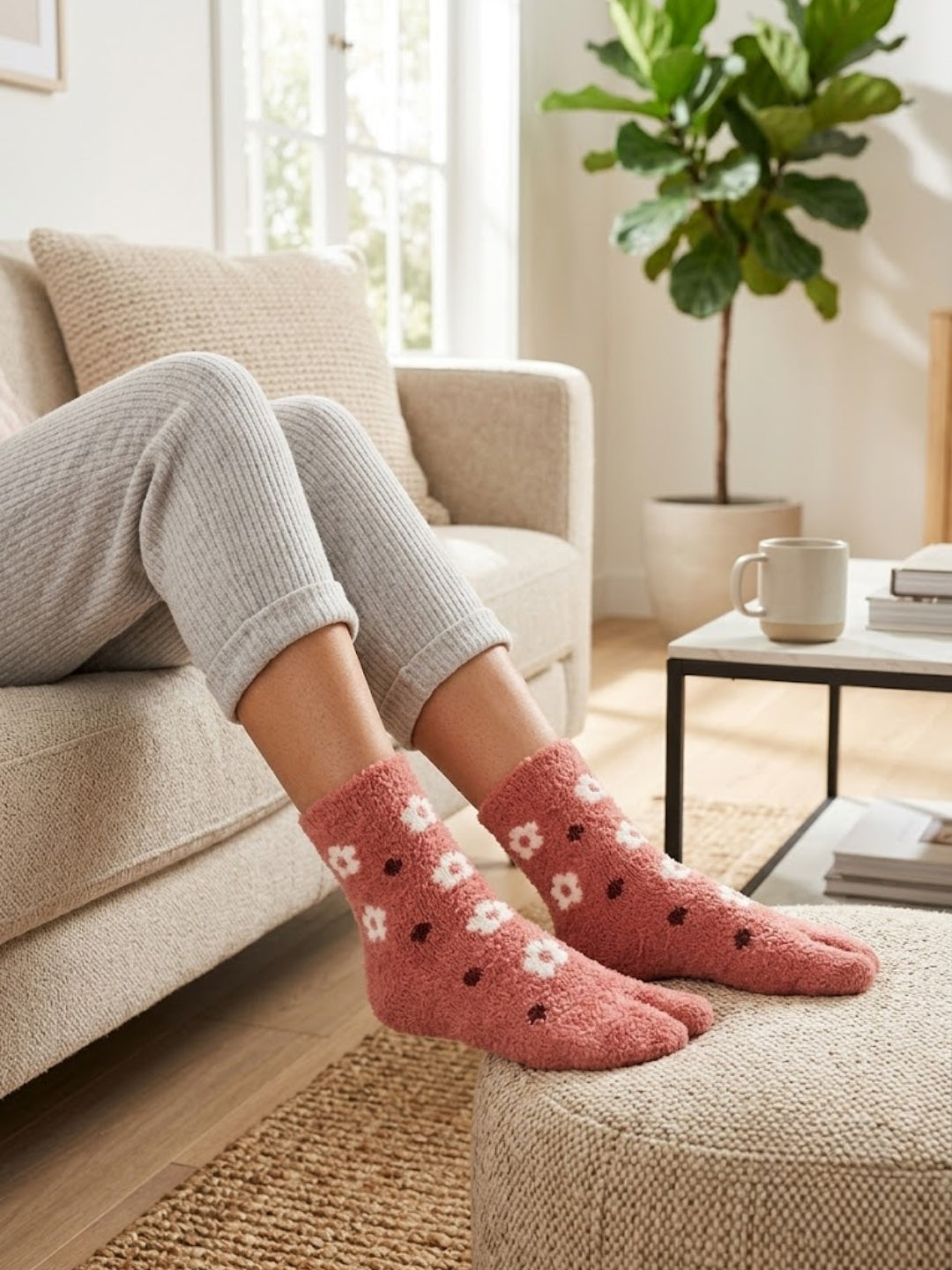 Cdeck Premium Hair Wool Socks for Women | Soft & Warm Winter Socks | Floral Pattern Cozy Socks | Free Size | Pink