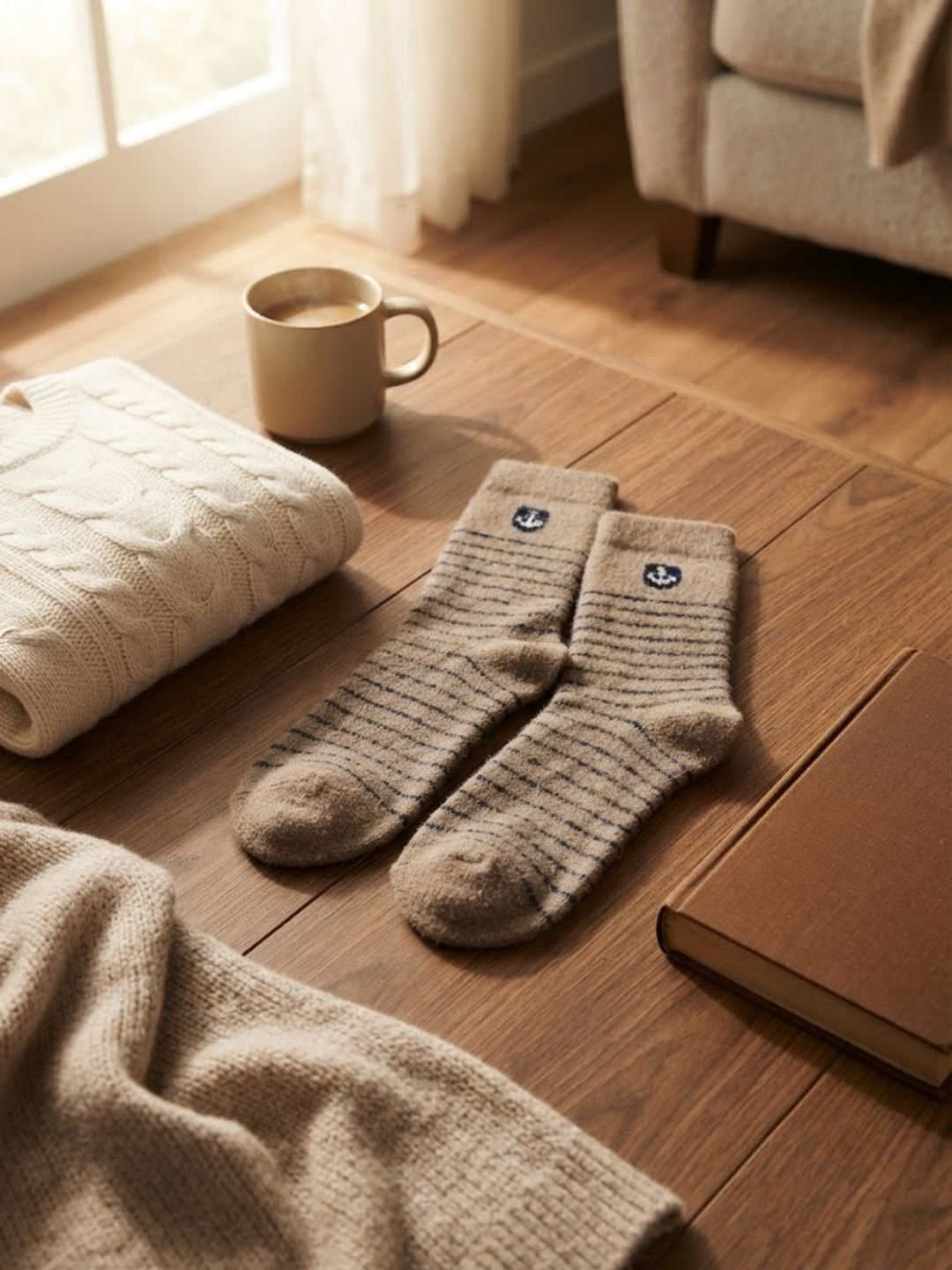 Cdeck Men’s Soft Wool Socks | Warm Brown Striped Cozy Socks