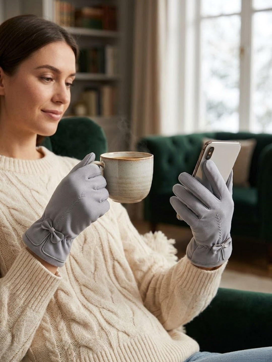 Cdeck Women’s Woolen Gloves | Warm & Stylish Winter Gloves | Screen Friendly | Full Finger | Free Size | Grey