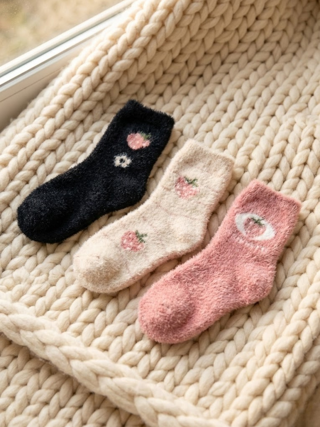 Cdeck Kids Fuzzy Socks | Soft Warm Winter Socks with Cute Fruit Design | Cozy Plush Socks for Boys & Girls | Pack of 3