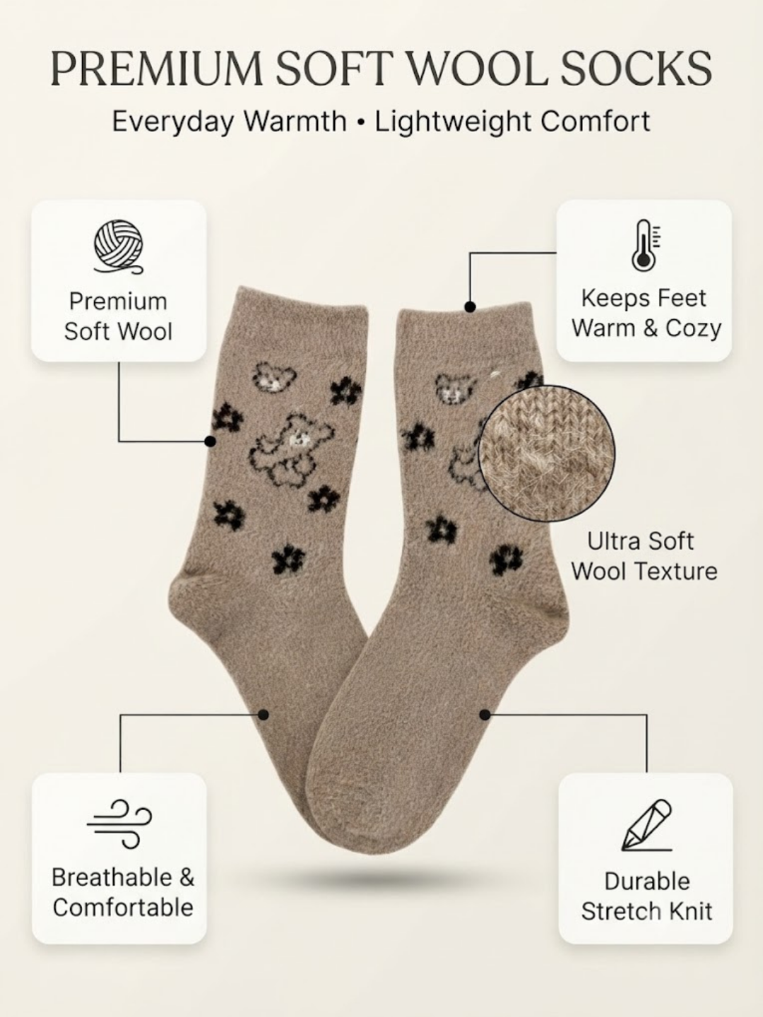 Cdeck Women’s Soft Wool Socks | Warm, Cozy & Cute Printed Winter Socks