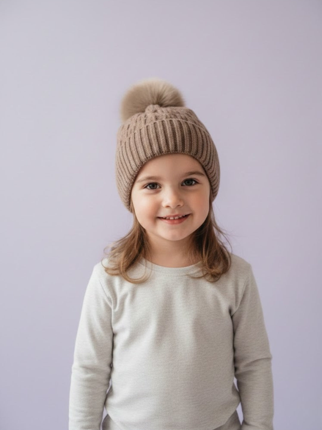 Cdeck Unisex Cable Knit Woolen Winter Beanie Cap with Pom Pom | Soft & Warm | 2–4 Years