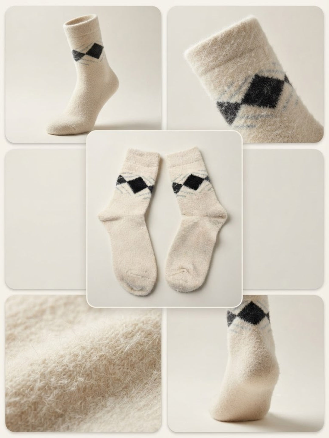 Cdeck Men’s Premium Hair Wool Winter Socks | Soft, Fuzzy, Warm & Comfortable | Cream  | Free Size