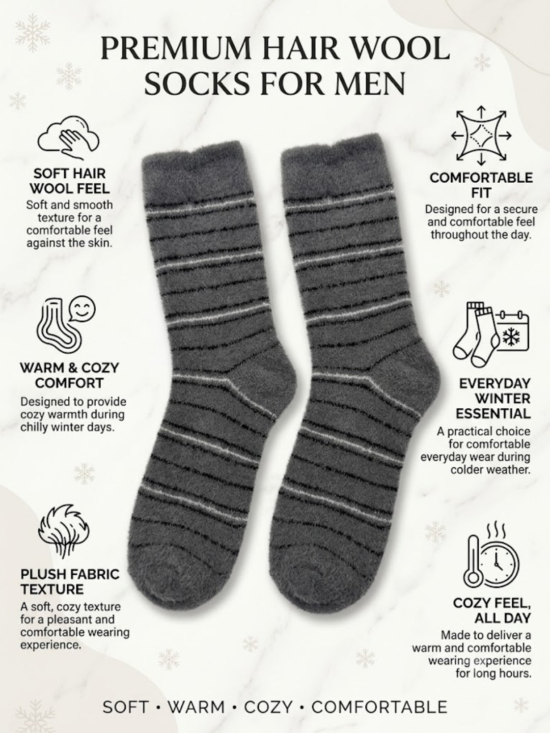 Cdeck Men’s Hair Wool Winter Socks | Single Pair | Soft, Warm, Fuzzy & Stretchable | Comfortable Daily Wear | Dark Grey