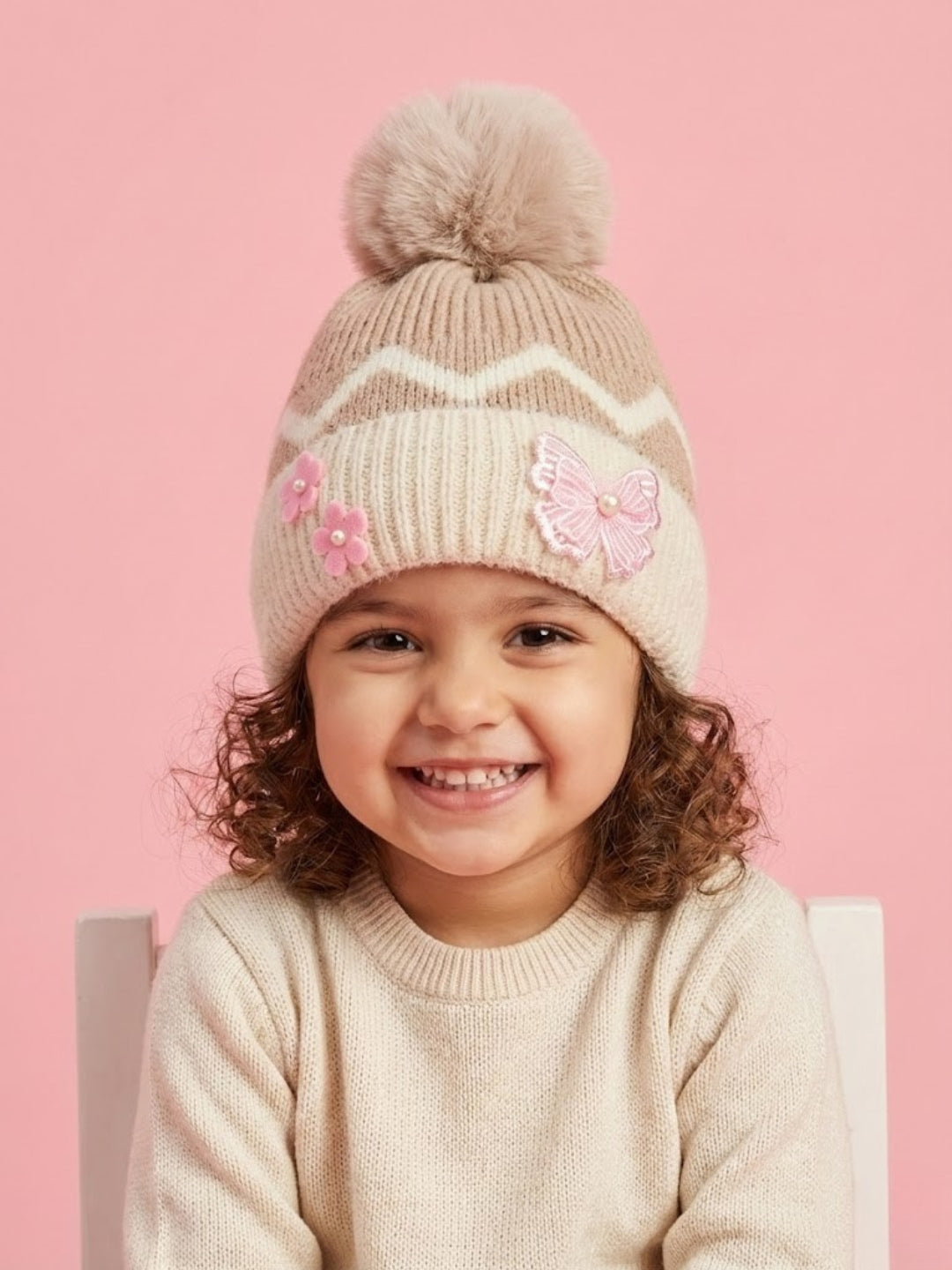 Cdeck Kids Woolen Winter Cap for Baby Girls | Soft, Warm & Comfortable | 1–2 Years