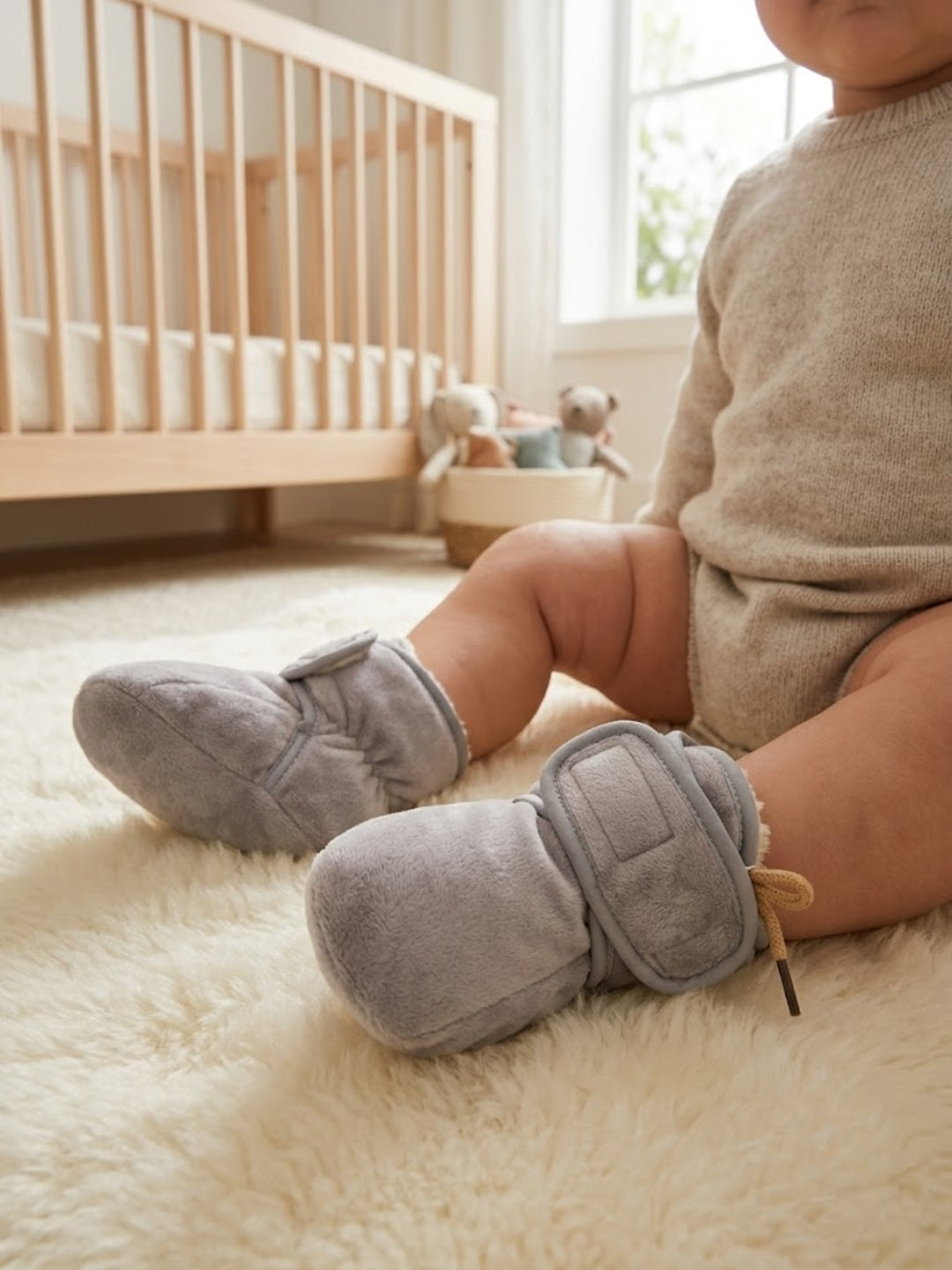 Cdeck Woolen Baby Booties for kids| Soft, Warm & Comfortable Winter Footwear | 3–9 Months | grey