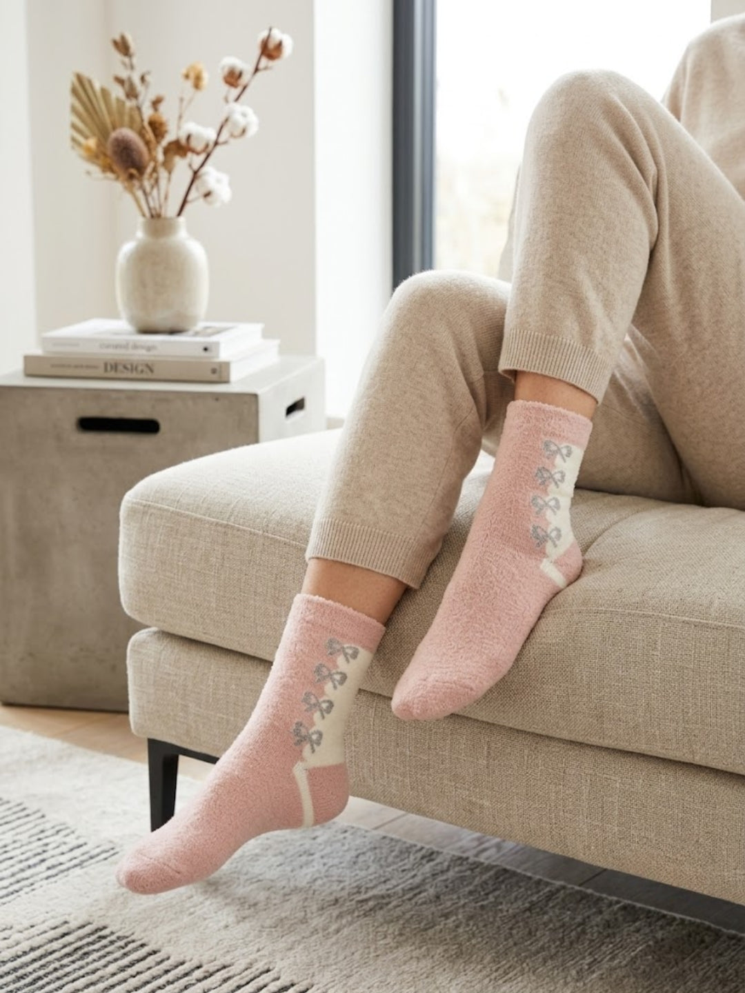Cdeck Women’s Winter Hair Wool Socks | Warm & Comfortable | Free Size | Pink