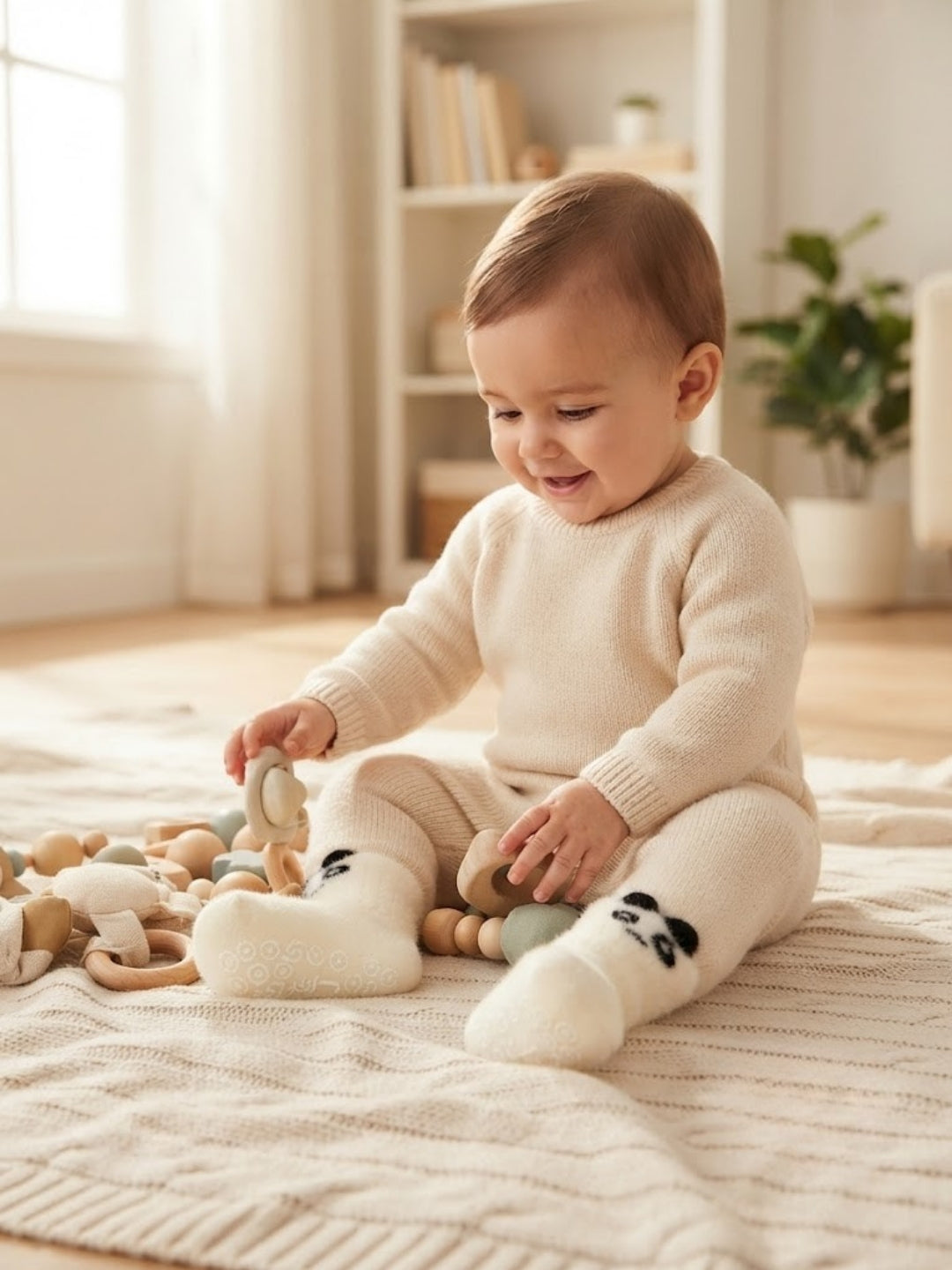 Cdeck Kids Winter Woolen Socks | Soft Fuzzy Rabbit Hair Wool Socks with Anti-Skid Sole | 0–4 Years | Pack of 3 | Multicolor