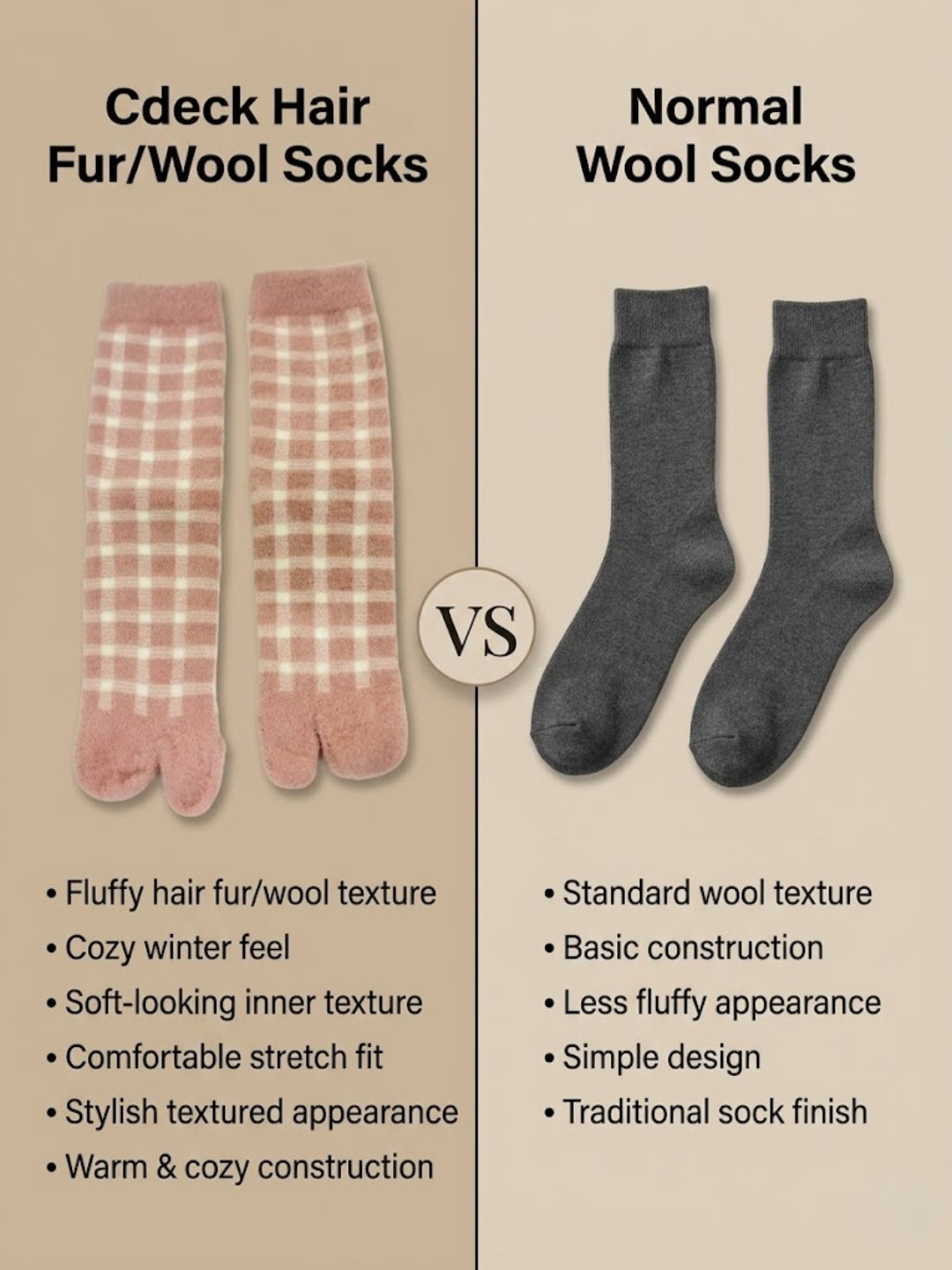 Cdeck Women’s Premium Rabbit Hair Wool Split-Toe Warm Winter Socks | Free Size | Pink