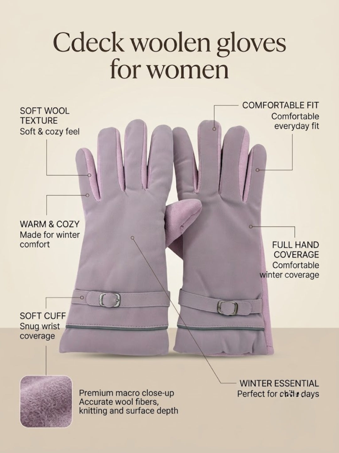 Cdeck Women’s Woolen Gloves | Warm Winter Gloves | Touchscreen Friendly | Free Size | Pink