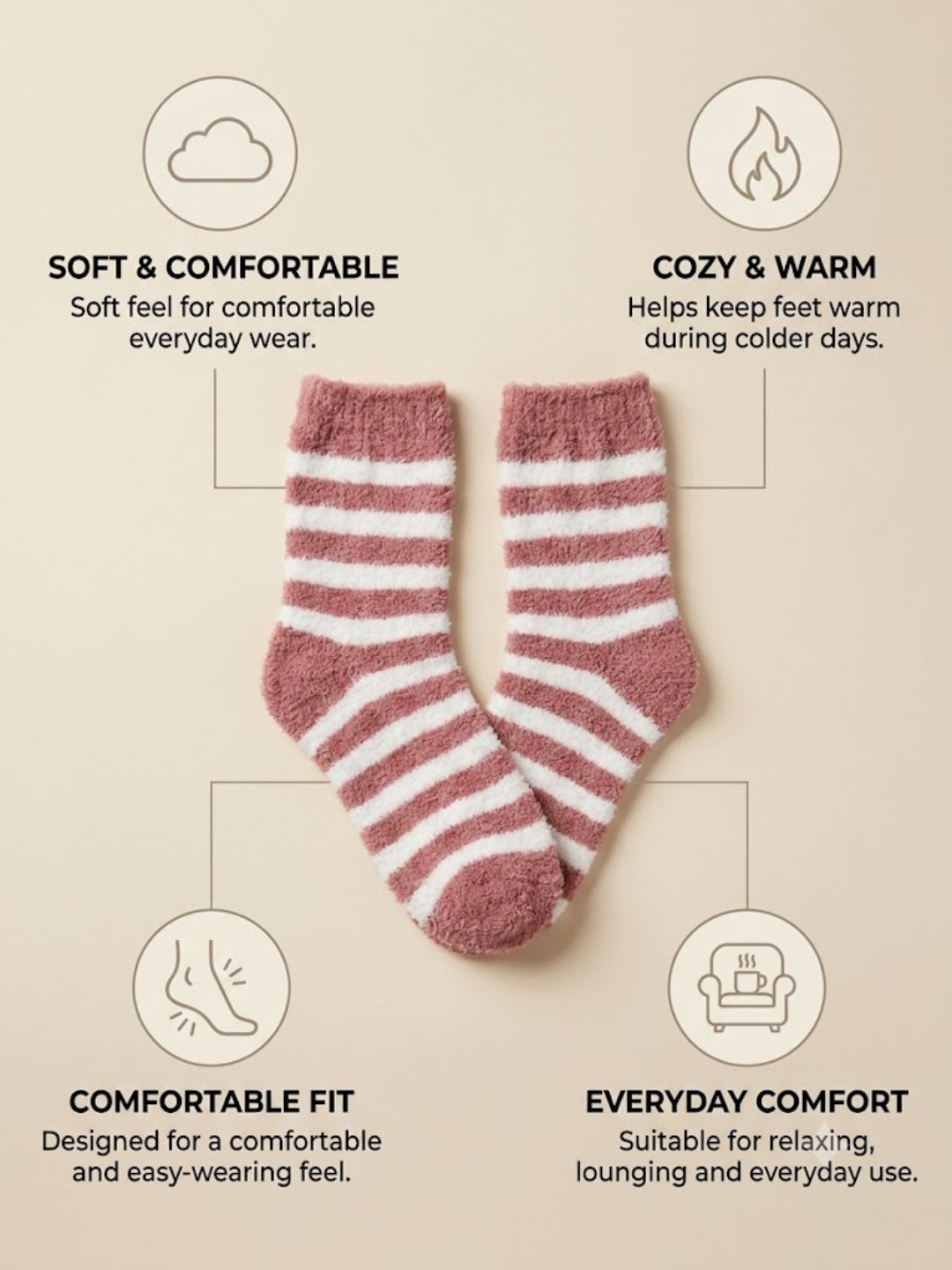 Cdeck Premium Hair Wool Socks for Women | Warm & Comfortable | Free Size | Rose White