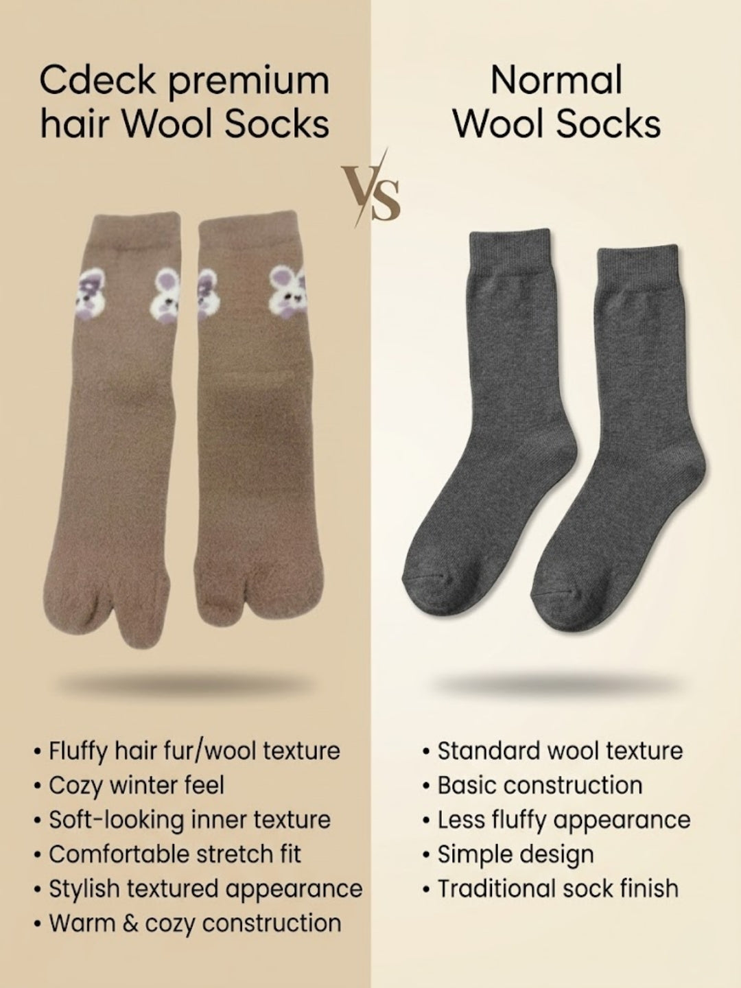 Cdeck Women’s Premium Soft Fuzzy Cute Animal Split-Toe Warm Winter Socks  | Cozy Plush Free Size | Brown