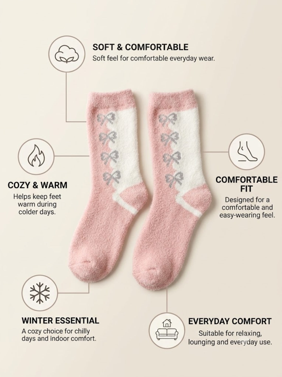 Cdeck Women’s Winter Hair Wool Socks | Warm & Comfortable | Free Size | Pink