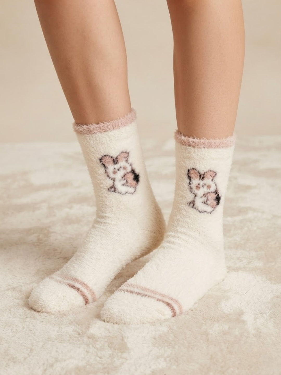 Cdeck Women’s Premium Rabbit Hair Wool Socks – Soft Fuzzy Warm Mid-Calf Winter Socks with Cute Bunny Design