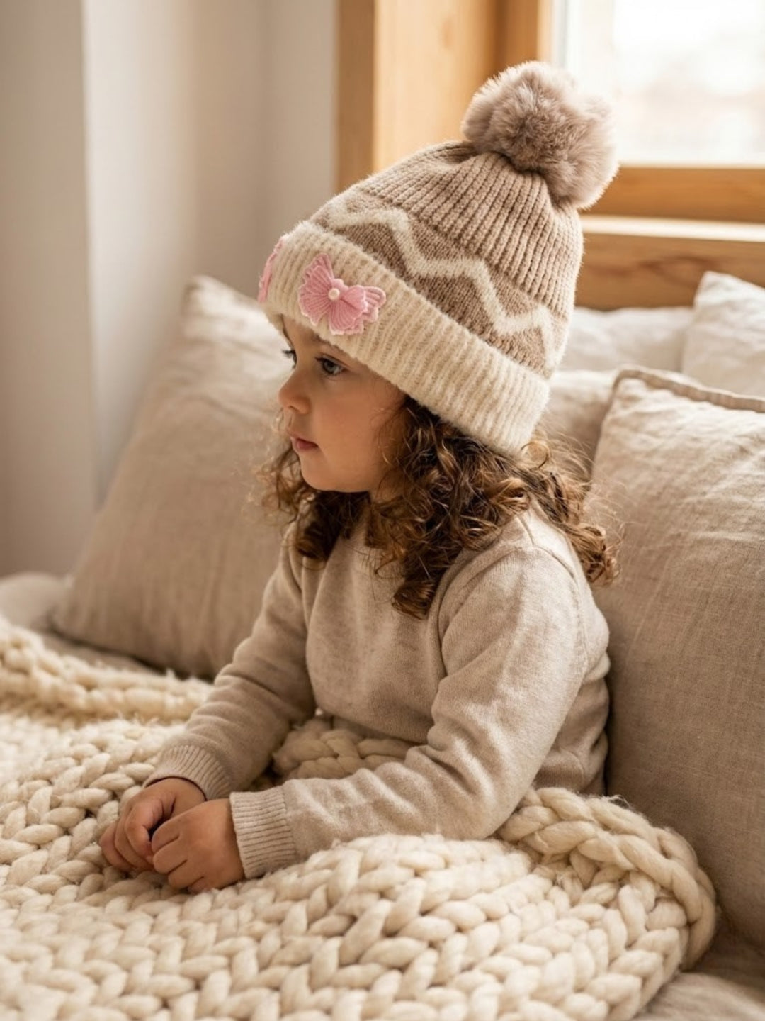 Cdeck Kids Woolen Winter Cap for Baby Girls | Soft, Warm & Comfortable | 1–2 Years