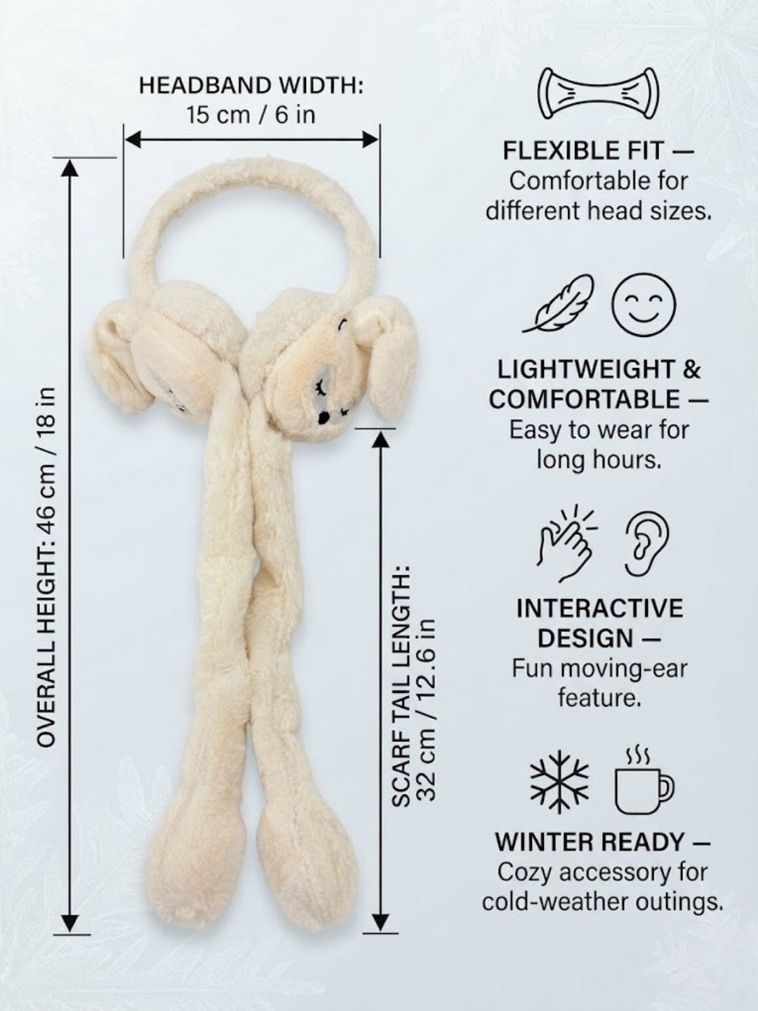 Cdeck Velvet Dog Earmuffs for Girls & Women, Soft Warm Winter Earmuffs with Long Hanging Ear Covers, Free Size