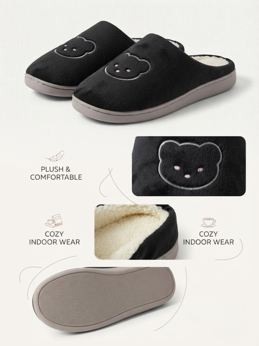 Cdeck Women’s Fuzzy Winter Slippers | Soft Plush  Slippers for Comfort & Warmth | Free Size | Black
