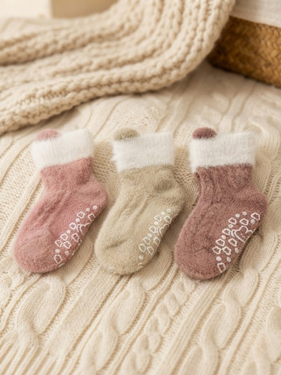 Cdeck Kids Winter Woolen Socks | Rabbit Hair Wool Soft Warm Stretchable Socks for Boys & Girls | 0–4 Years | Pack of 3 | Multicolor