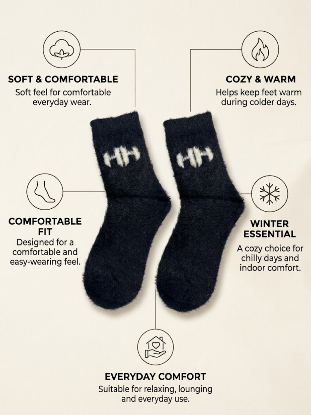Cdeck Men’s Hair Wool Winter Socks | Single Pair | Soft, Warm & Stretchable | Black