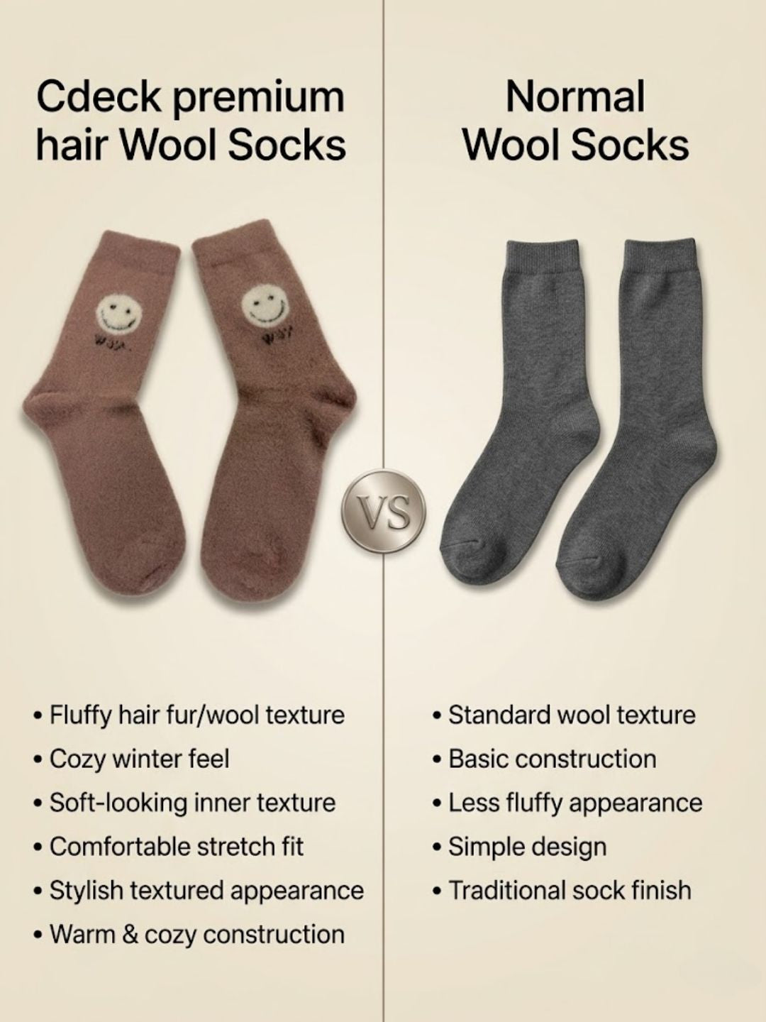 Cdeck Women’s Premium Hair Wool Fuzzy Socks | Soft & Warm Winter Socks | Brown