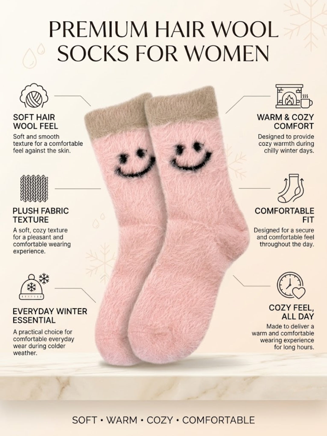 Cdeck Women’s Hair Wool Fuzzy Socks Combo | Soft & Warm Winter Socks | Free Size | White & Pink