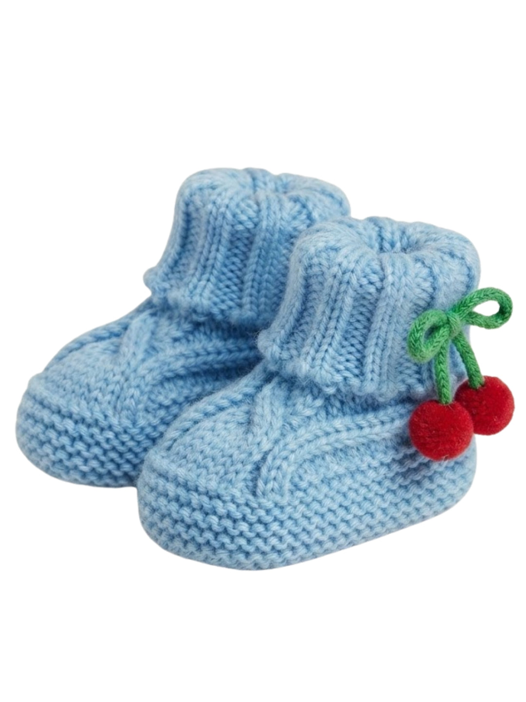 Cdeck Baby Wool Booties with Cherry Pom-Pom Design | Soft Knitted Baby Shoes | Cute Blue Booties for Babies 0–9 Months
