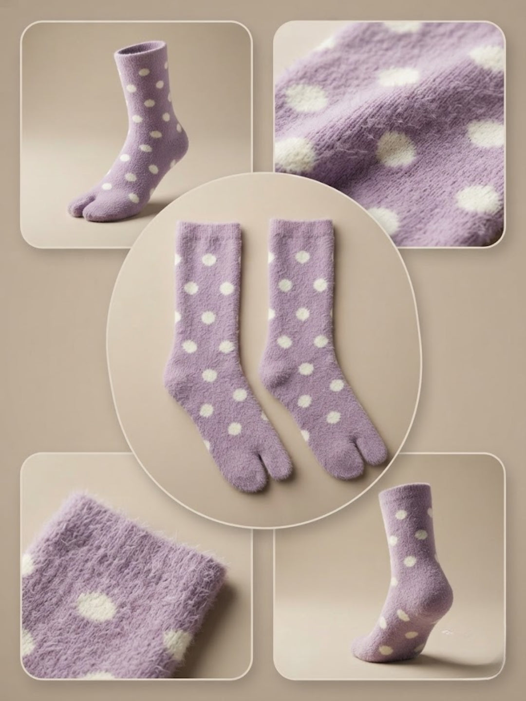 Cdeck Women Premium Hair Wool Socks Combo | Soft Warm Fuzzy Winter Socks | White Polka Dot | Free Size