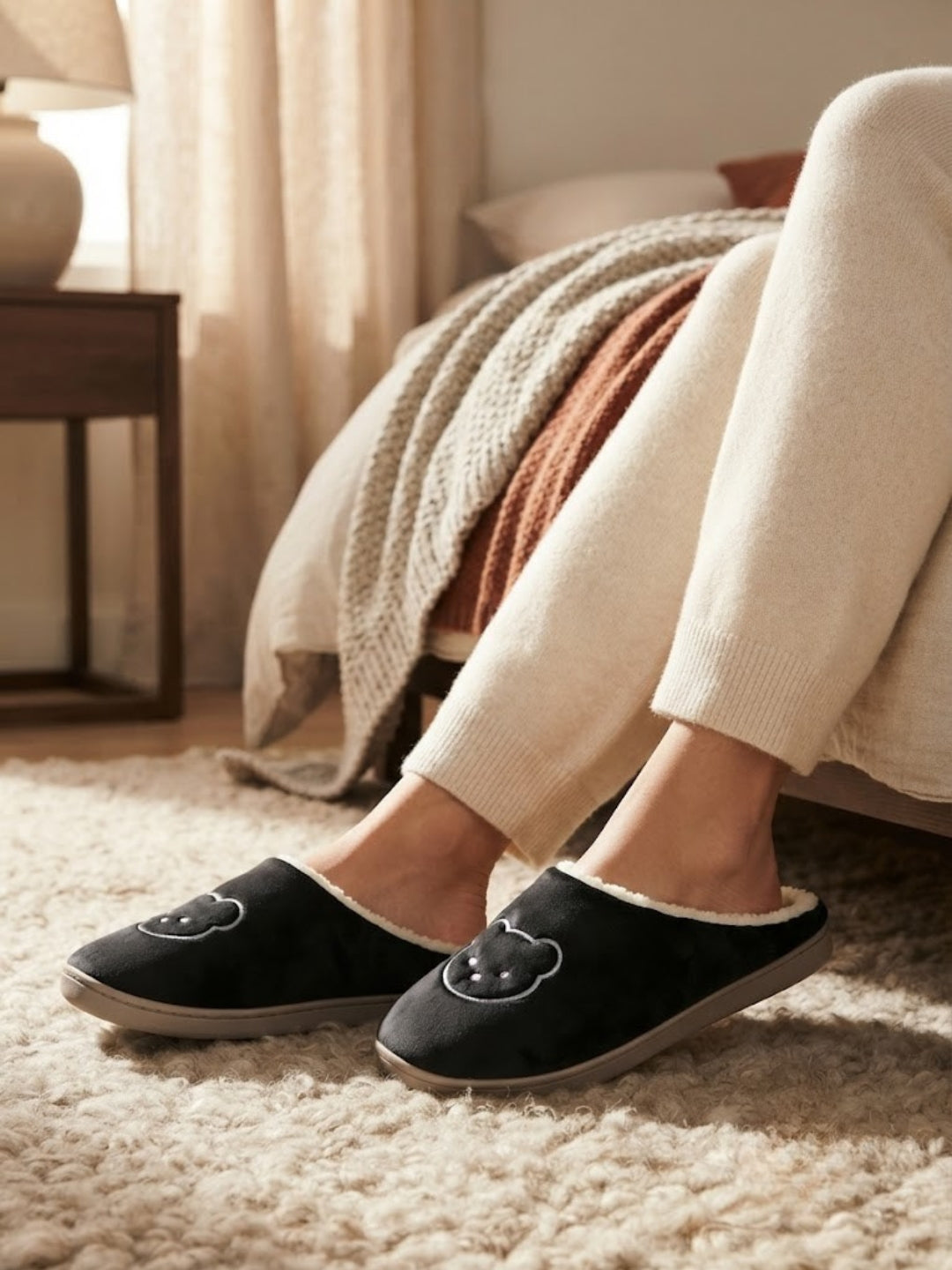 Cdeck Women’s Fuzzy Winter Slippers | Soft Plush  Slippers for Comfort & Warmth | Free Size | Black