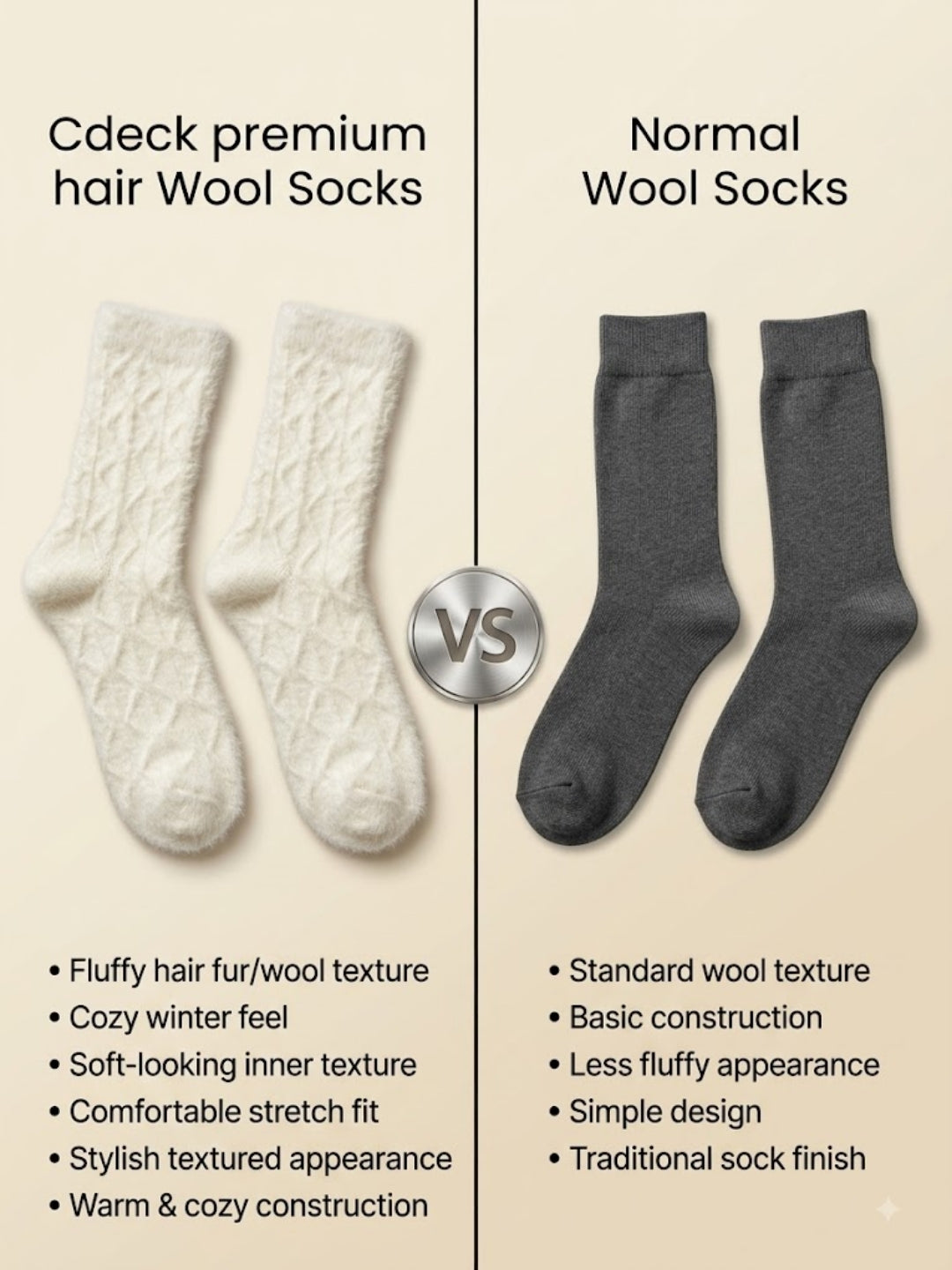Cdeck Women’s Soft & Warm Woolen Fuzzy Socks | Cozy Thick Winter Socks for Women | Cream