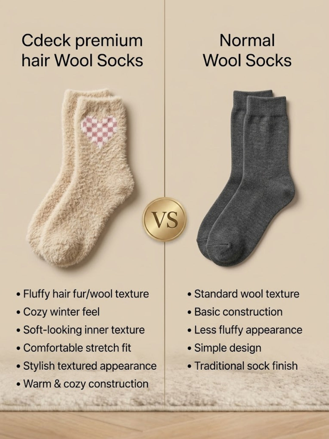 Cdeck Women’s Premium Fuzzy Split-Toe Socks – Cute Bunny Design | Warm Winter Socks | Free Size | Beige