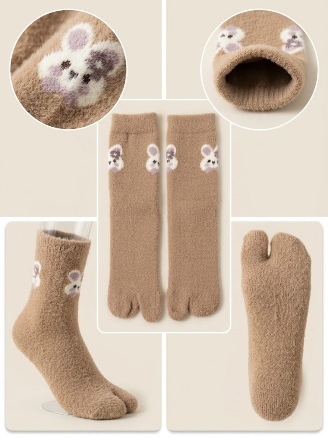 Cdeck Women’s Premium Soft Fuzzy Cute Animal Split-Toe Warm Winter Socks  | Cozy Plush Free Size | Brown
