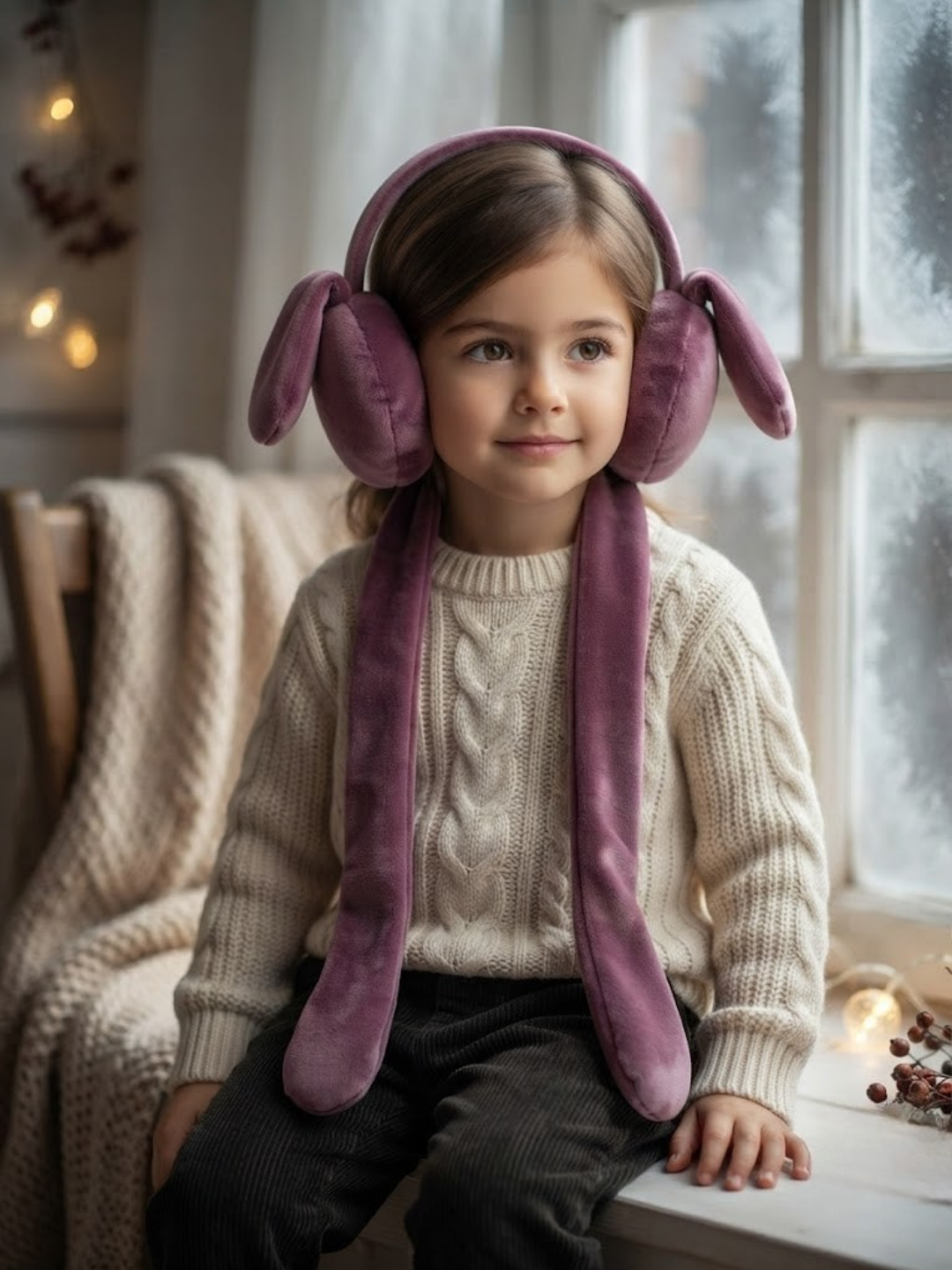 Cdeck Velvet Winter Earmuffs for Girls & Women, Soft Warm Ear Warmers with Long Tie Design, Free Size