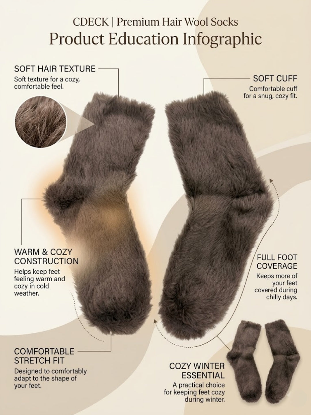 Cdeck Women’s Soft & Warm Woolen Fuzzy Socks | Cozy Thick Winter Socks for Women | Brown