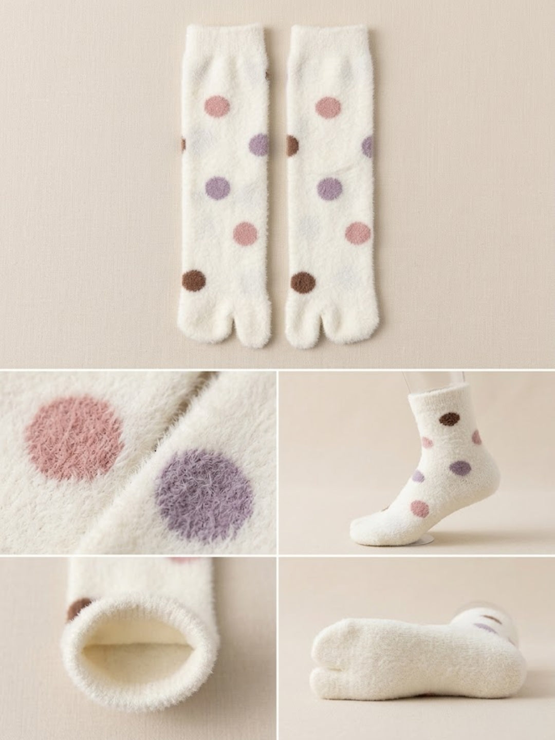 Cdeck Warm Socks for Women | Soft Cozy Comfortable Full-Length Winter Socks with Cute Multicolor Dot Pattern | White