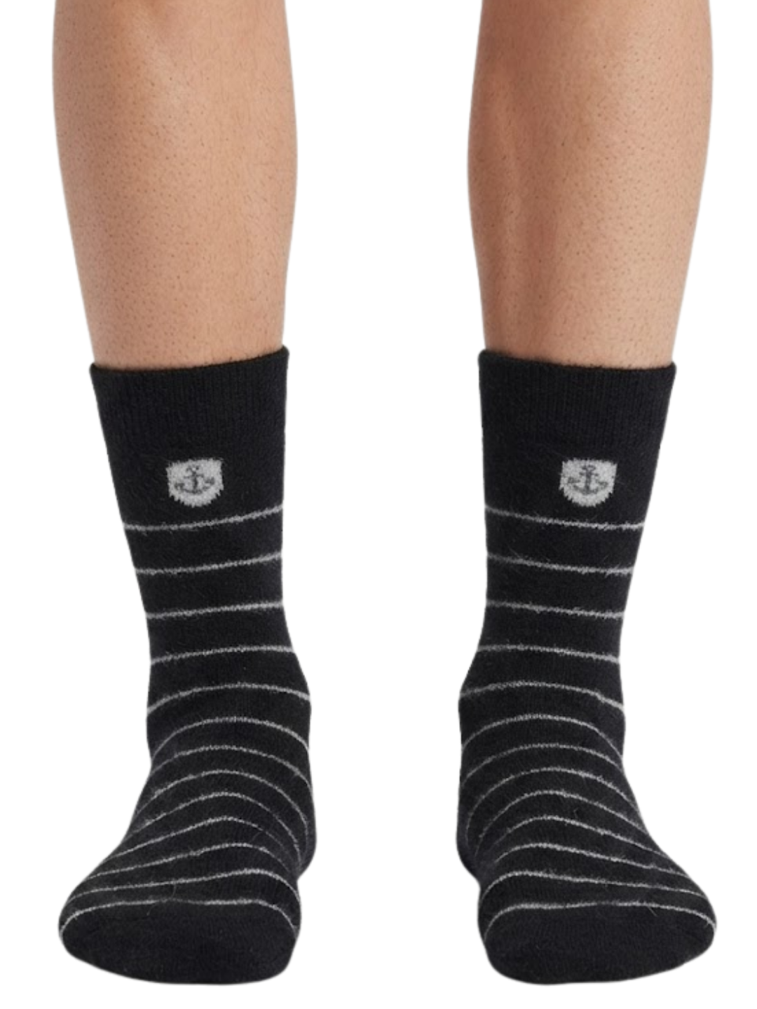 Cdeck Men’s Soft Wool Socks | Warm Black Striped Cozy Socks