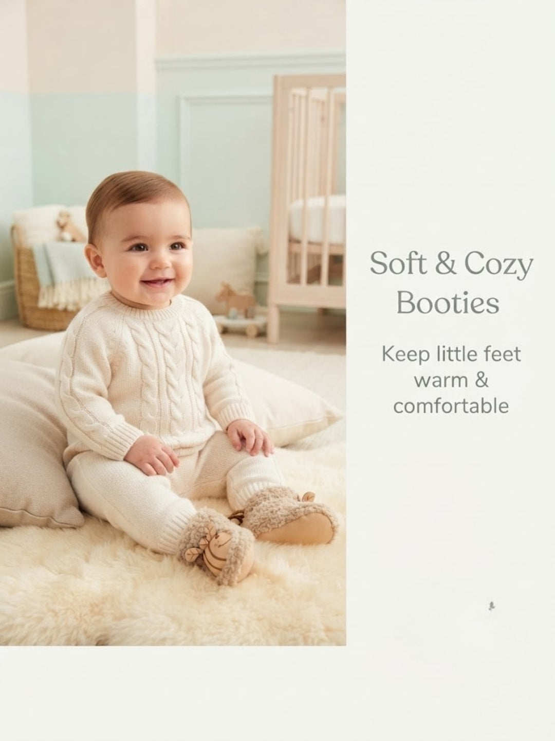 Cdeck Baby Wool Booties | Soft Warm Fleece Baby Shoes | Cute Beige Booties for Babies 3–9 Months