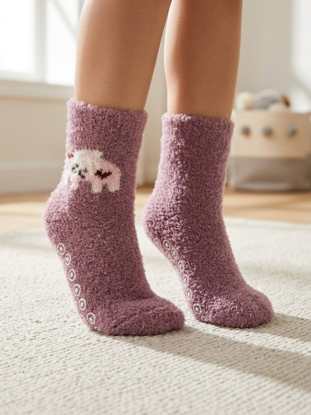 Cdeck Kids Winter Woolen Socks for Baby Boys & Girls | Soft Fuzzy Warm Socks with Anti-Skid Sole | Cute Animal Design | 0–4 Years | Pack of 3
