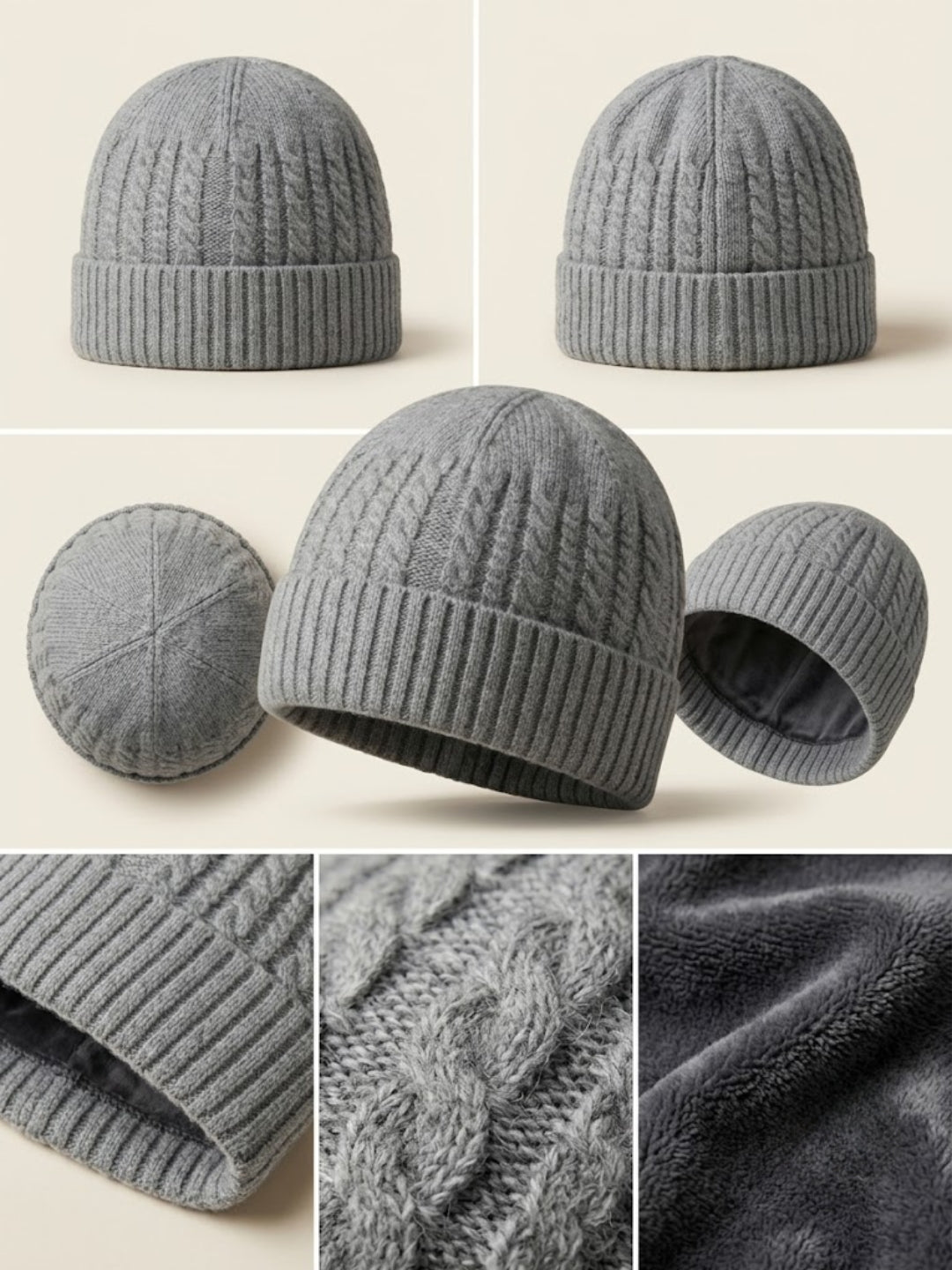Cdeck Men’s Winter Woolen Cap | Ribbed Knit Beanie | Free Size | Soft & Warm  |Grey