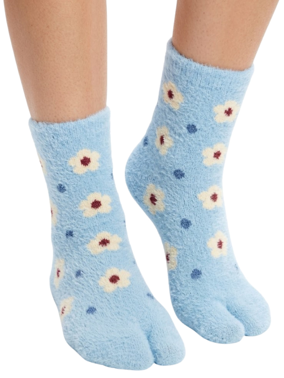 Cdeck Women Soft Fuzzy Winter Socks | Warm & Cozy Floral Pattern | Free Size | Light Blue