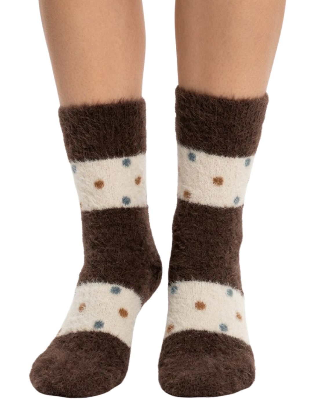 Cdeck Women’s Premium Hair Wool Fuzzy Socks | Soft & Warm Thick Winter Socks | Brown & Cream
