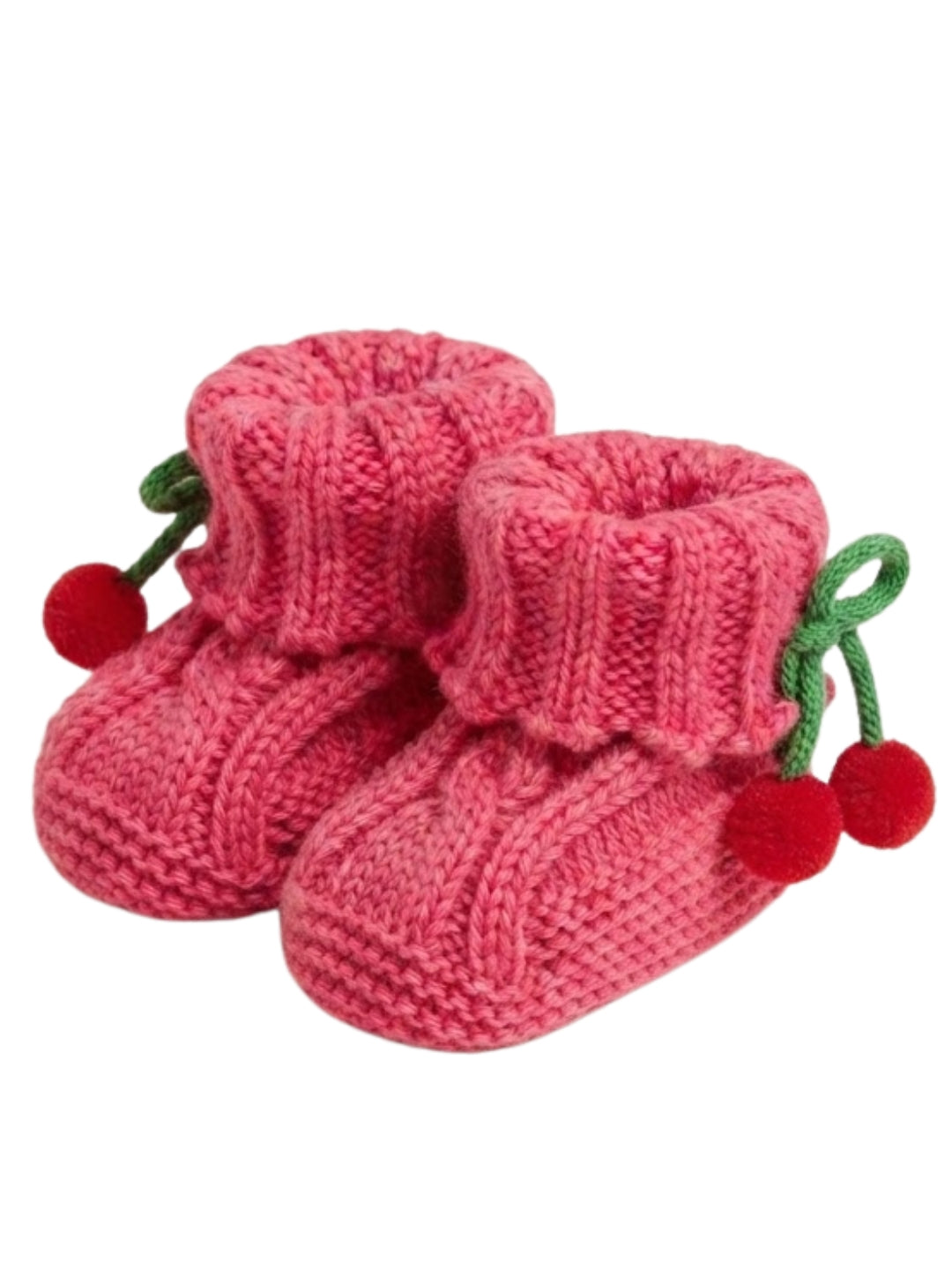 Baby Wool Booties with Cherry Pom-Pom Design | Soft Knitted Baby Shoes | Cute Pink Booties for Babies 0–9 Months