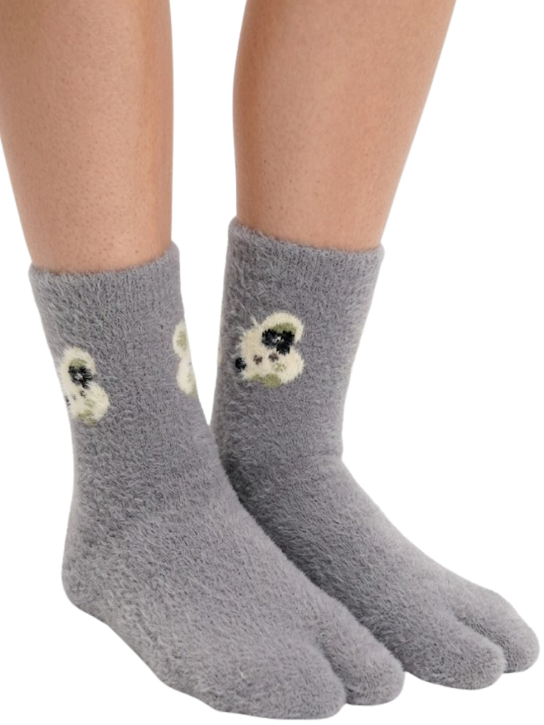 Cdeck Women’s Premium Soft Fuzzy Bear Design Warm Winter Split-Toe Socks | Free Size | Grey