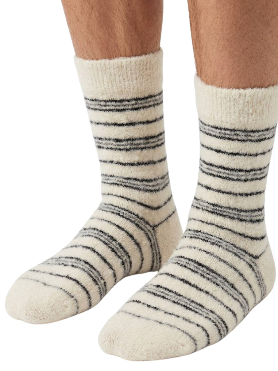 Cdeck Men’s Hair Wool Winter Socks | Single Pair | Soft, Warm, Fuzzy & Stretchable | Cream Striped