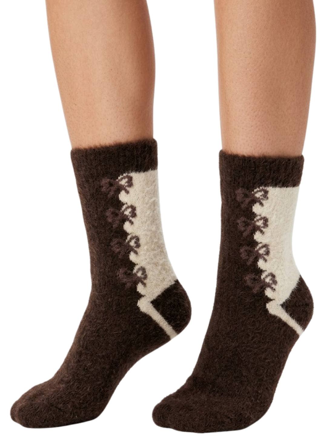 Cdeck Women’s Fuzzy Wool Socks | Soft & Warm Winter Socks | Cute Floral Pattern | Brown & Cream | Free Size