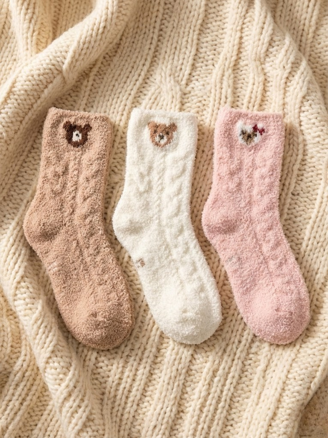 Cdeck Kids Fuzzy Socks | Soft Warm Winter Socks with Cute Bear Design | Cozy Plush Socks for Boys & Girls | Pack of 3