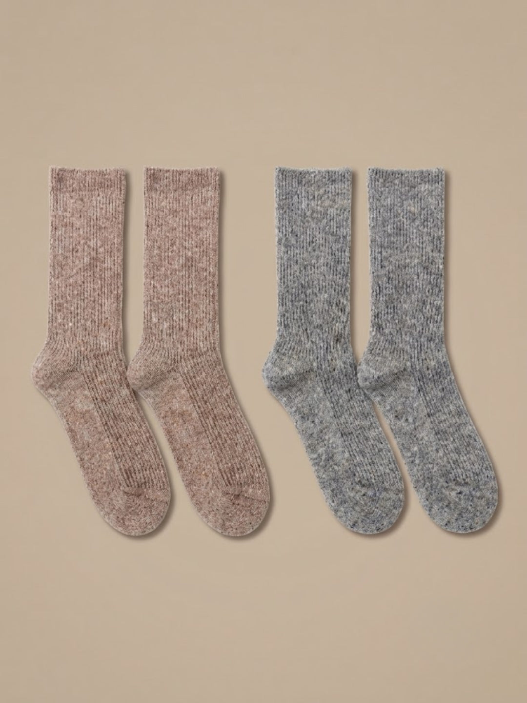 Cdeck Unisex Woolen Winter Socks for Men & Women – Pack of 2 Pairs | Comfortable Cold Weather Daily Wear | Free Size |Taupe & Grey